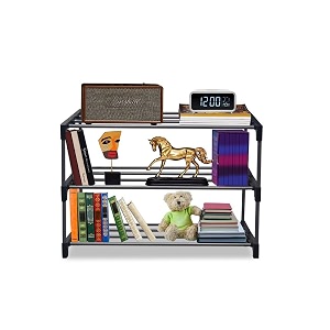 3 layers bookshelf bookcase shelf storage organizer modern book shelf for bedroom living room and home office vintageblue amp white metal