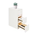 3-Layers Narrow, Solid Wood Bedside Table with Drawers, Modern Night Stand Top Storage Platform, PU Wrapping Side End for Bedroom Living Room Office (Off-White)