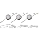 3 LED Puck Light Kit - Black Cover with Warm White Light (3,000k) - Under Cabinet and Furniture - 120v/110v - Dimmable - Line-Voltage (No Transformer Needed) (Warm White Light/Silver Cover 3 Pack)