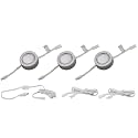 3 LED Puck Light Kit - Silver Cover with Cool White Light (6,000k) - Under Cabinet and Furniture - 120v/110v - Dimmable - Line-Voltage