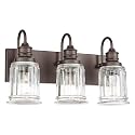 3 Light Bathroom Vanity Light - HWH Bathroom Lights Over Mirror Farmhouse Vanity Sconce Wall Lighting with Bell-Shaped Clear Glass, Oil-Rubbed Bronze Finish, 5HZG106B-3W ORB