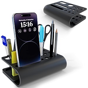 3 lines acrylic tiny twist pen and pencil stationary storage  phone stand  mini desk organizer  individual compartment for all the stationary  home and office accessories  black