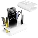 3 Lines Acrylic Tiny Twist Pen and Pencil Stationary Storage | Phone Stand | Mini Desk Organizer | Individual compartment for all the stationary | Home and Office Accessories | Pure White
