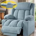 3 Motor Large-Wide Lift Chair, Infinite Position, 180° Lay Flat, Power Lift Chairs Recliners for Elderly Big and Tall, Massage &amp; Heat, Extended Footrest, Soft Plush Flannel (Light Blue)