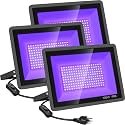 YANYCN 3 Pack 100W LED Black Lights, Blacklight Flood Light with Plug and Switch, 120V IP66 Waterproof Blacklight for Halloween Party, Glow in The Dark, Stage Light, Body Paint, Neon Glow