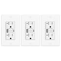 3 Pack 20A GFCI Outlet with USB A&C Ports, Self-Test TR White