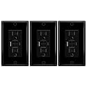 3 Pack Black 15A GFCI Outlet with USB Ports(Type A &amp; C, 4.8A/24W Total Output), GFI Electrical Outlet with 2 USB Charging Ports- Self-Test Tamper-Resistant with LED Indicator, ETL Listed