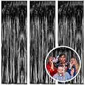 3 Pack Black Fringe Backdrop Streamers Halloween Party Decorations Black Tinsel Foil Curtains Photo Booth Backdrop Birthday Wednesday Twilight Graduation Wizard Party Decorations Supplies