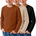 3 Pack Boys Waffle Shirts Kid Long Sleeve Warm Tops