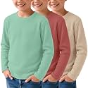 3 Pack Boys Waffle Shirts Kid Long Sleeve Warm Tops