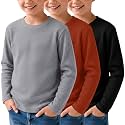 3 Pack Boys Waffle Shirts Kid Long Sleeve Warm Tops