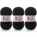 Chunky Chenille Yarn for Crocheting, #6 Black Baby Blanket Yarn for Crochet