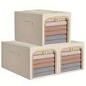 3 Pack Clothes Storage Bins with Metal Frame, Foldable Clothing Storage Bins with Lids, 31L Stackable Storage Box Storage Bags Fabric Bins Organizer with Clear Window＆ Zippers＆ Sturdy Handles