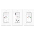 3 Pack GFCI Outlet with Light Switch - 15 Amp Tamper-Resistant Self-Test GFI Switch Combo, LED Indicator, Ground Fault Circuit Interrupter, ETL Listed, White