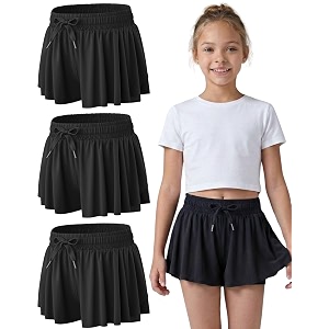 3 pack girls flowy shorts with spandex liner 2-in-1 youth butterfly skirts for fitness running sports