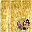 3 Pack Gold Fringe Backdrop Curtain Tinsel Party Streamers Birthday Party Decorations New Year Photo Booth Backdrop Halloween Christmas Graduation Bachelorette Theme Party Decorations