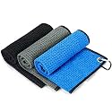 3 Pack Golf Towels for Golf Bags Waffle Pattern with Clip - Microfiber Golf Towels Set Portable Golf Cleaner Accessories for Men Women