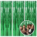 3 Pack Green Backdrop Tinsel Curtain Party Streamers Jungle Party Decorations Foil Fringe Green Backdrop for Birthday Christmas Dinosaur Animal St Patrick's Day Football Party Decorations