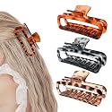 3 Pack Hair Claw Clips 5.1 Inch Large Square Rectangle Jaw Clips Plastic Hollow Strong Hold XL Claw Clip for Thick Curly Long Hair Women Glossy Black Amber Red Yellow