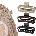 3 Pack Hair Claw Clips 5.1 Inch Large Square Rectangle Jaw Clips Plastic Hollow Strong Hold XL Claw Clip for Thick Curly Long Hair Women(Brown, Khaki, Black)