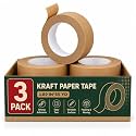 3 Pack Heavy Duty Paper Packing Tape,2 Inch Wide (1.89 in x 55 Yds),Eco Friendly & Biodegradable, Writable & Uncoated Brown Packing Tape Great for Packaging, Shipping, and Moving
