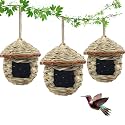 3 Pack Hummingbird House, Hand Woven Bird Nest for Outdoors Hanging
