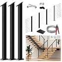 3 Pack One-Stop Stair Cable Railing Post Kit, 36" Slant Fixed Top Stair Post with 5-Degree Spacers, Stair Railing System Including 3 Stair Post, 128ft Cable, 10 Sets Terminal, 60 Cable Grommets