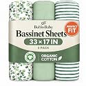 Organic Bassinet Sheets 3 Pack, 33x17 Fitted Sheet for Boys &amp; Girls, Soft 100% Jersey Cotton, Compatible with Halo Bassinest, Baby Delight, Graco, Oval &amp; Rectangle Mattress