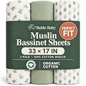Organic Muslin Bassinet Sheets 3 Pack, 33x17x4 Fitted Sheet for Newborn Boys &amp; Girls, Soft Breathable 100% Cotton, Fits Halo BassiNest, Baby Delight, Graco, Oval &amp; Rectangle Mattress