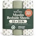 Muslin Bedside Sleeper Bassinet Sheets 3 Pack, 33x20 Fitted Sheet for Boys &amp; Girls, Soft Breathable 100% Cotton, Compatible with Baby Delight Beside Me Dreamer, Maxi-Cosi, Chicco