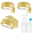 3 Pack Picture Lights for Wall, Rechargeable Battery Operated wall lights, Picture Frame lights with 3 Lighting Modes, Wireless Magnetic Painting Light with Remote Control Timer (Golden, 3 Pack)