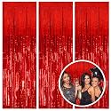 3 Pack Red Party Backdrop Tinsel Streamers Christmas Decorations Foil Fringe Backdrop Curtains Carnival Casino Theme Birthday New Year Holiday Celebration Bachelorette Party Decorations Supplies