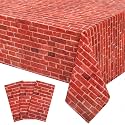 3 Pack Red Stone Wall Plastic Tablecloth, Medieval Castle Party Decoration