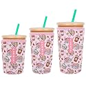 3 Pack Reusable Insulator Neoprene Sleeve for Iced Coffee &amp; Cold Soda
