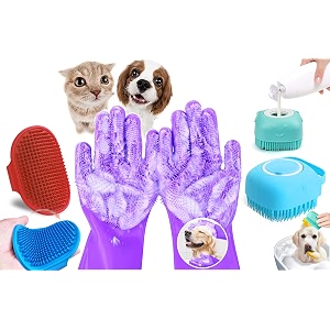 3 pack of silicone pet grooming brushmassager amp pair of gloves for pet shampoo brush soothing rubber bath for pet longshortcurly hair suitable for both wet amp dry fur
