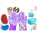 3 Pack Of Silicone Pet Grooming Brush,Massager & Pair Of Gloves For Pet Shampoo Brush Soothing Rubber Bath For Pet Long/Short/Curly Hair Suitable For Both Wet & Dry Fur