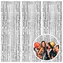 3 Pack Silver Foil Fringe Backdrop Curtains Party Streamers Metallic Tinsel Birthday Backdrop Christmas Bachelorette New Year Engagement Graduation Disco Party Decorations Glitter Backdrop