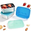 Tanjiae 3-Pack Stainless Steel Snack Containers for Kids &amp; Toddlers - 550ml (18oz) Leakproof Colorful Lids with Cute Dinosaurs | LFGB Certified, Stackable Metal Lunch Box for Daycare, School, Travel