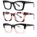 3 pack style Spring hinge Readers Blue Light Blocking Computer Square Reading Glasses for Women Men