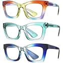 3 pack style Spring hinge Readers Blue Light Blocking Computer Square Reading Glasses for Women Men