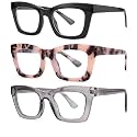 3 pack style Spring hinge Readers Blue Light Blocking Computer Square Reading Glasses for Women Men
