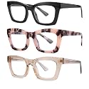 3 pack style Spring hinge Readers Blue Light Blocking Computer Square Reading Glasses for Women Men