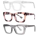 3 pack style Spring hinge Readers Blue Light Blocking Computer Square Reading Glasses for Women Men