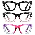 3 pack style Spring hinge Readers Blue Light Blocking Computer Square Reading Glasses for Women Men