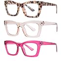3 pack style Spring hinge Readers Blue Light Blocking Computer Square Reading Glasses for Women Men