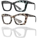 3 pack style Spring hinge Readers Blue Light Blocking Computer Square Reading Glasses for Women Men