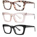 3 pack style Spring hinge Readers Blue Light Blocking Computer Square Reading Glasses for Women Men
