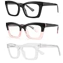 3 pack style Spring hinge Readers Blue Light Blocking Computer Square Reading Glasses for Women Men