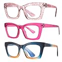 3 pack style Spring hinge Readers Blue Light Blocking Computer Square Reading Glasses for Women Men