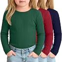 3 Pack Toddler Girl Shirts Long Sleeve Ribbed Tops